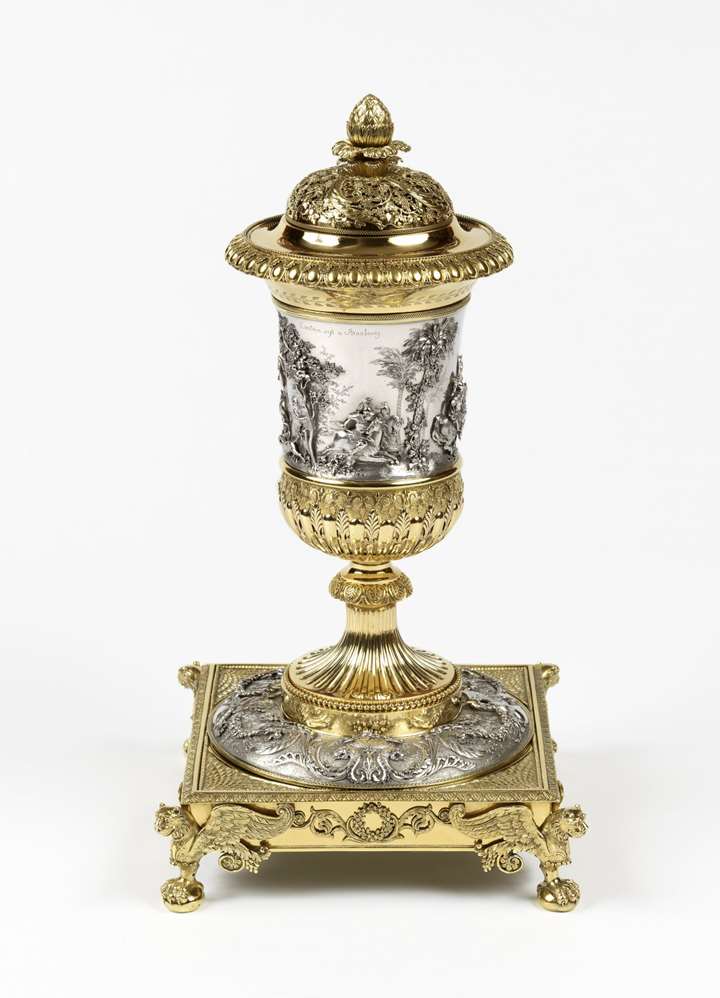 Antique silver and silver-gilt cup and cover on stand